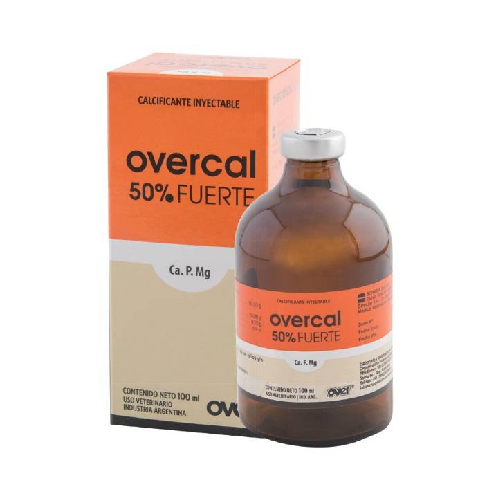 OVERCAL 50% FUERTE - Kháng sinh phổ rộng điều trị hà canxi huyết, magie huyết, aceton huyết, liệt hậu sản, uốn ván, u xương, sốt đẻ, còi xương, sốt vận chuyển, nhiễm độc và các tình trạng yêu cầu tăng canxi (đang tăng trưởng, mang thai, cho sữa).